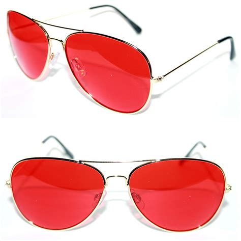 classic aviator sunglasses gold metal frame red lenses cop retro medium size unbranded avi