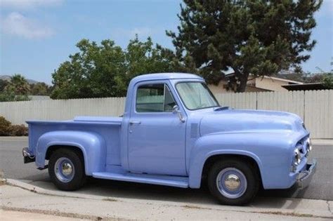 Purchase used 1955 Ford F-100 classic truck. Light blue with ghost