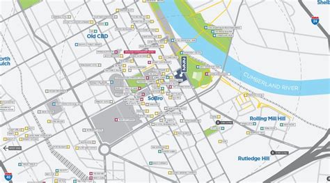 Amenity And Location Map Of Downtown Nashville For 222 Nashville Map