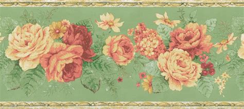 879212 Vintage Floral Green Wallpaper Border Fdb03080