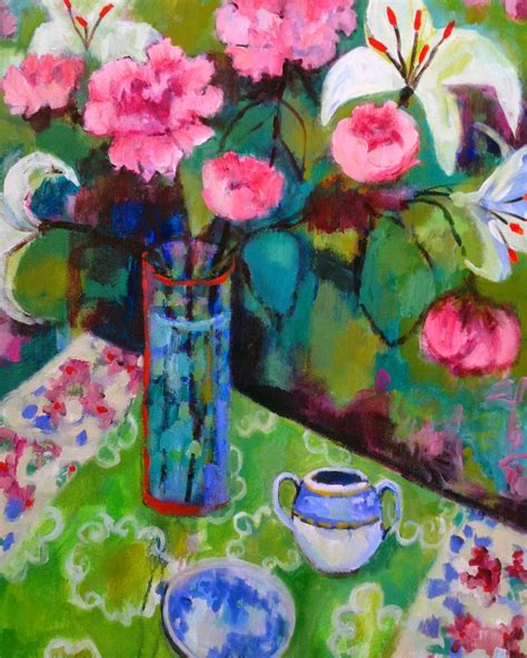 Daily Painters Of Colorado Peonies On Green Table By Santa Fe Artist