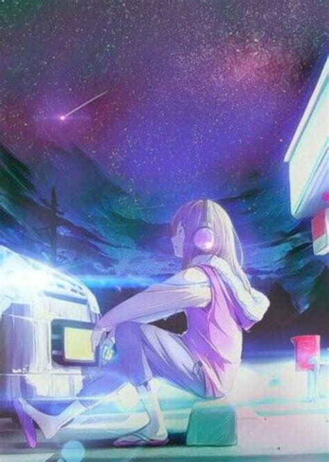 Anime Girl Shootingstar Animegirl Galaxy Kawaii