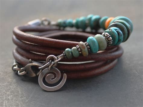 Bohemian Turquoise Leather Bracelet Boho Wrap Bracelet