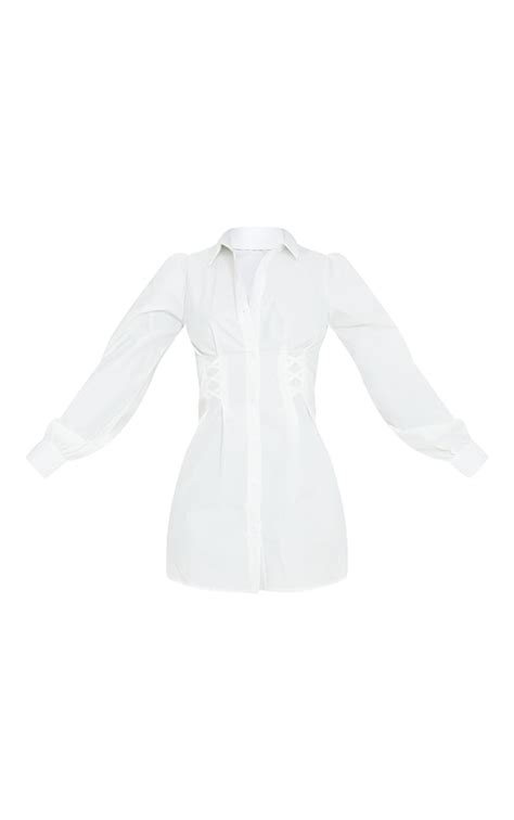 Tall White Corset Detail Long Sleeve Shirt Dress Prettylittlething Usa