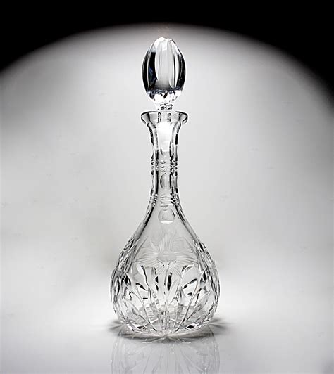 Etched Crystal Decanter Heavy Leaded Glass Original Stopper Leaded Crystal Flower Pattern