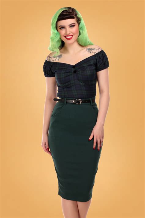 50s Dianne Pencil Skirt In Green