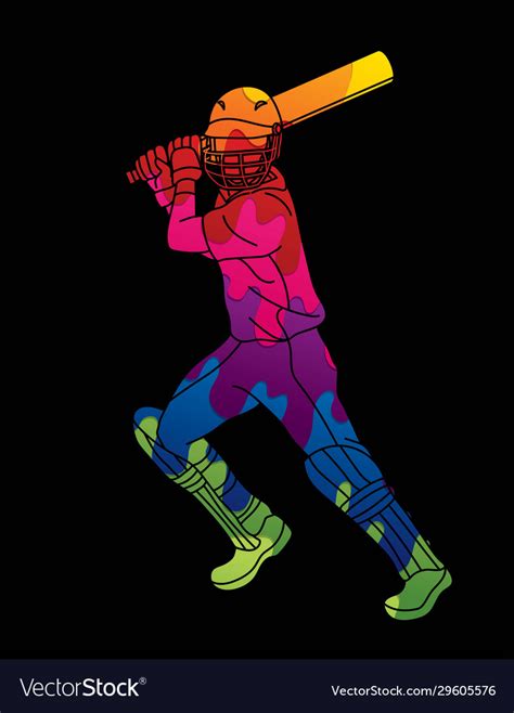 Cricket Player Action Cartoon Sport Graphic Vector Image