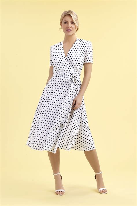 The Pretty Dress Company 1940 S Ivory Navy Polka Dot Wrap Dress