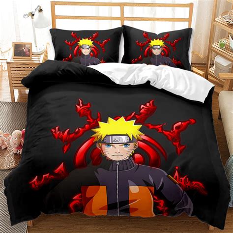 Naruto Uzumaki Red Kurama Symbol Black Bedding Set Black Bed Set