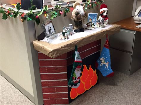 DIY Office Fireplace. Items: trifold, keyboard boxes ...
