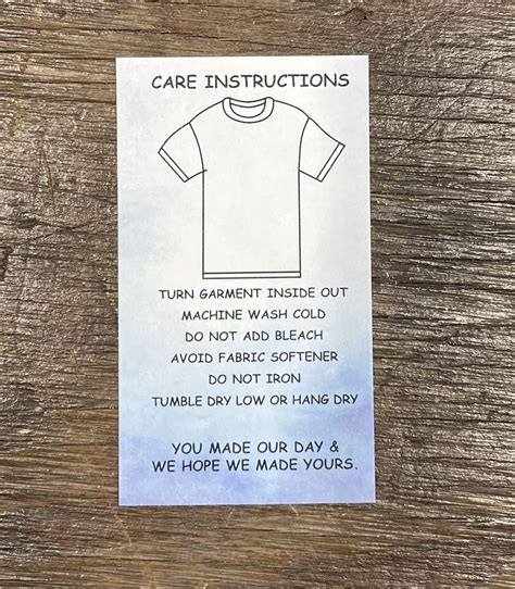 Care Instructions Card Qty 50 - My Sublimation Blanks & More