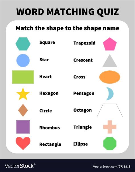 Basic Shapes Matching Quiz Learning 2d Shapes Vector Image