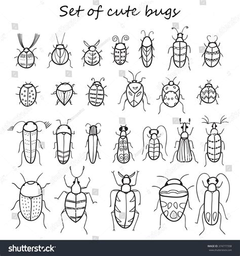 Set 25 Cute Cartoon Insects Vector Stock Vector Royalty Free