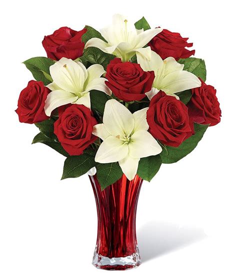 Classic Red Rose And White Lily Bouquet