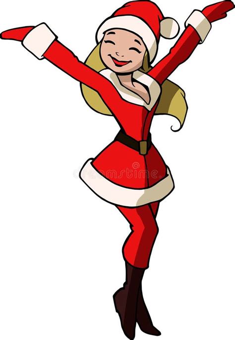 christmas illustration of happy girl in santa claus costume stock vector illustration of