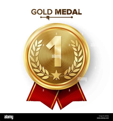 Gold 1st Place Medal Vector Metal Realistic Badge With First Placement