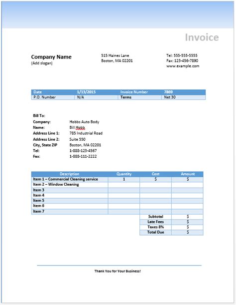 Commercial Cleaning Invoice Template Best Template Ideas In 2021