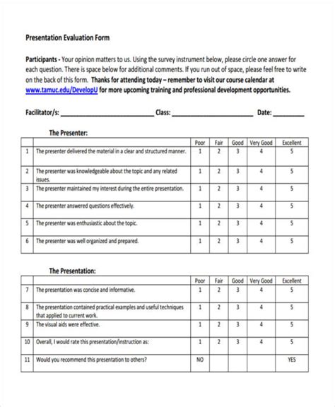 Free 35 Presentation Evaluation Forms In Pdf Ms Word Excel