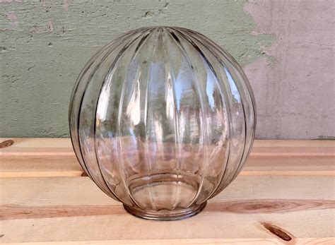 Vintage Clear Smoke Scallop Ball Shaped Mid Century Shade Etsy Ceiling Light Shades Light