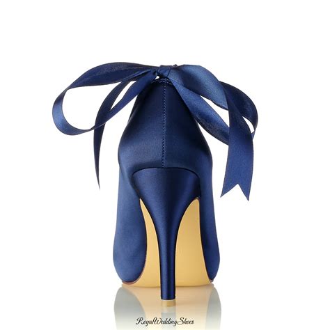 Peep Toe High Heel Navy Blue Bridal Shoes With Pearl And Crystal Tassel