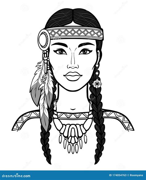 Native American Women Portrait Original Ink Painting Native Female