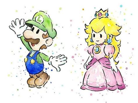 Super princess peach is a platforming video game released back in 2005 for the nintendo ds gaming console. Super Mario Bros Themed Portrait Watercolor Art Prints ...