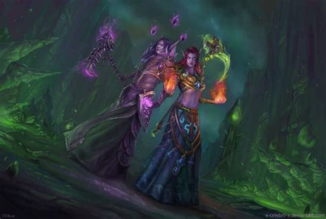Void Elf Warlocks By X Celebril X World Of Warcraft Characters