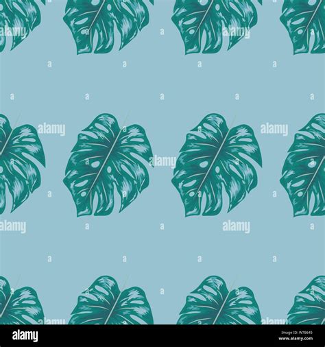 Tropical Leaf Design Featuring Blue Monstera Plant Leaves Seamless