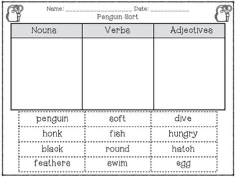 The difference between nouns and verbs. Back to First Grade: Penguins and Polar Bears and Reindeer ...