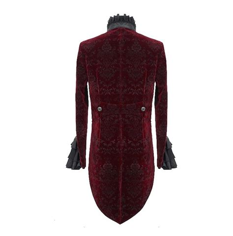 Steampunk Long Sleeve Stand Collar Pleated Jacquard Red Rebelsmarket