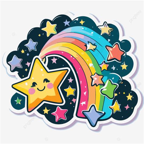 An Image Of A Cute Rainbow And Stars Sticker That Includes A Cartoon