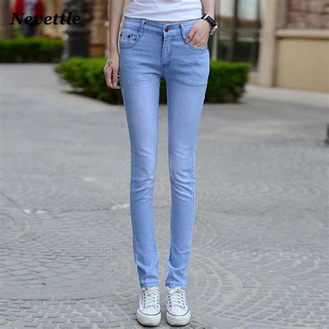 buy nevettle women sky blue skinny jeans stretch slim pencil denim pants from