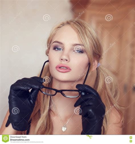 Blonde Woman Take Off Glasses Stock Image Image Of Glasses Double