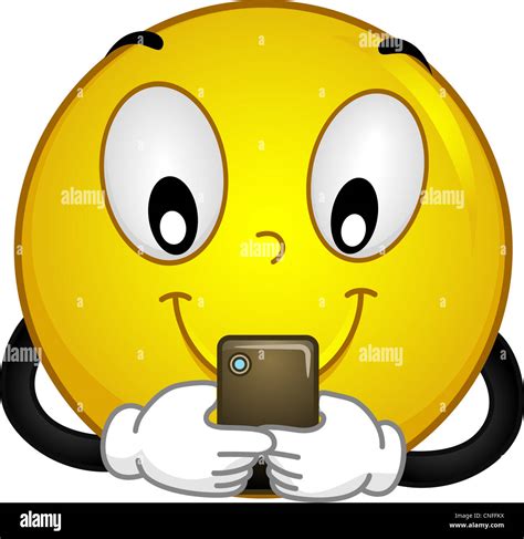 Illustration Of A Smiley Using A Mobile Phone Stock Photo Alamy