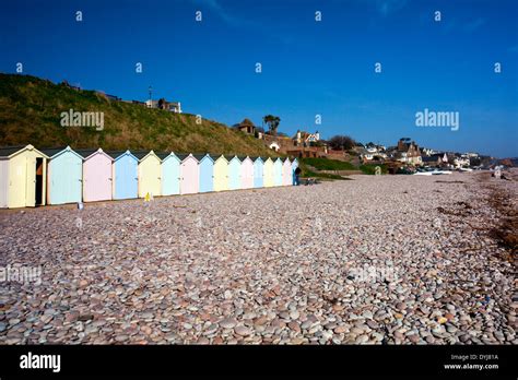 Colourful Beach Huts At Budleigh Salterton Devon England UK Stock