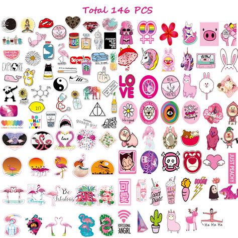 Buy 146 Pcs Cute Stickers Teen Kids Girls Cartoon Sticker Water Bottle