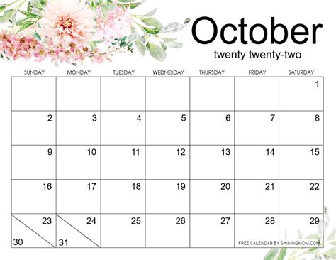 October 2022 Calendar 18 Beautiful Free Printables For You