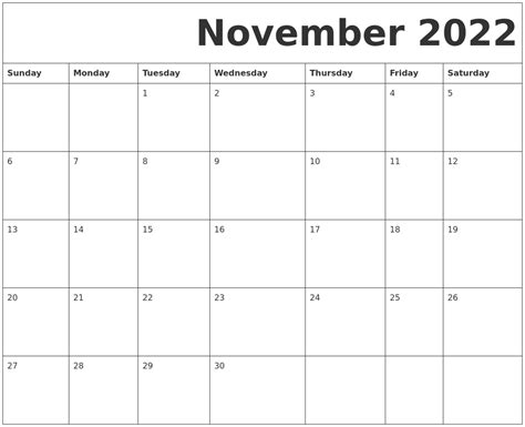 November 2022 Free Printable Calendar