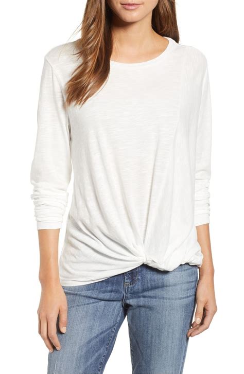 Twist Front Long Sleeve Tee Main Color White Long Sleeve Tees