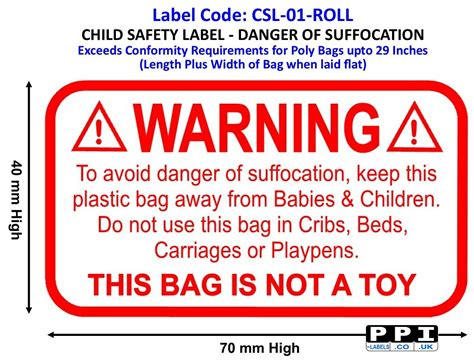 Warning Danger Of Suffocation Labels Stickers For Poly Plastic Bags Csl