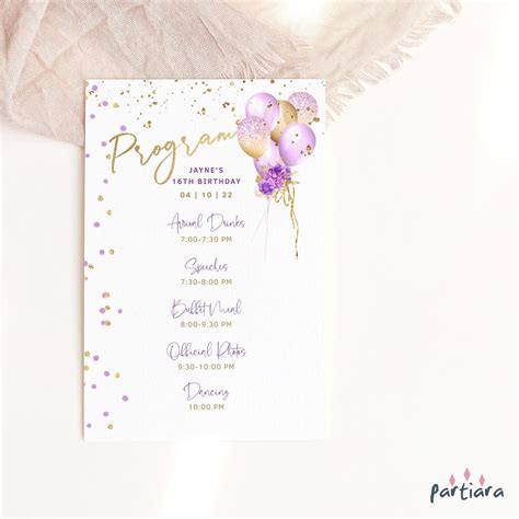 Ladies Birthday Party Program Template Printable Lilac Purple Etsy