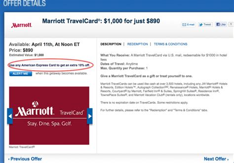 May be redeemed by new subscribers only. Up to 20% Off Marriott Gift Certificates Today Only With Amex Discover America Daily Getaways ...