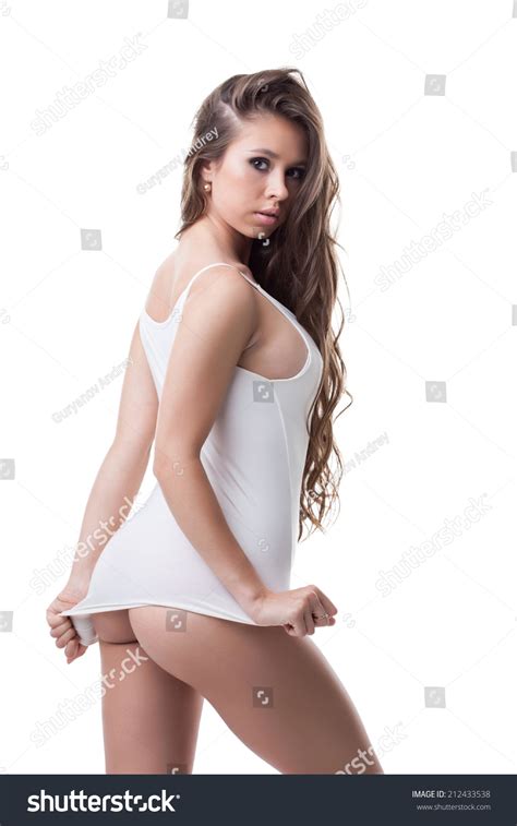 Sexy Girl Posing Tshirt Without Underwear Foto Stock 212433538