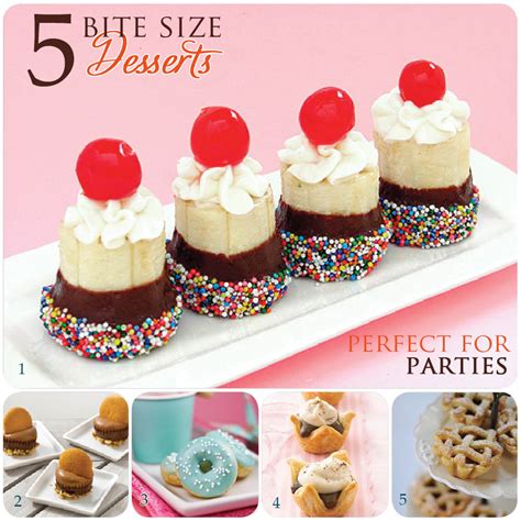 Again, miniature desserts allow for choices and smaller serving sizes. 5 Bite Size Party Dessert Recipes | Pizzazzerie