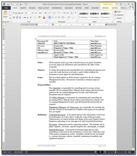 Free Iso 9001 Document Control Procedure Template