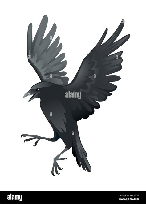 Negro Cuervo Pájaro Dibujos Animados Cuervo Diseño Plano Vector Animal