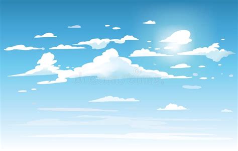 Cartoon Animation Style Blue Sky With Clouds Stock Illustration