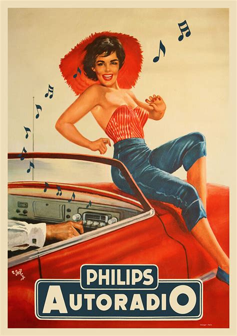 Vintage French Car Radio Poster 1950s Retro Glamour Pin Up