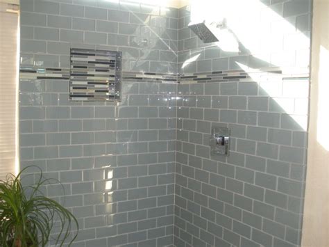 Blue recycled glass tile bathroom accent modern home in california. Ocean Gray 3x6 Subway Glass Tile - Modern - Bathroom ...