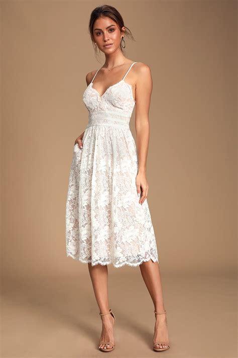 Lovely White Dress Lace Midi Dress Sleeveless Midi Dress Lulus